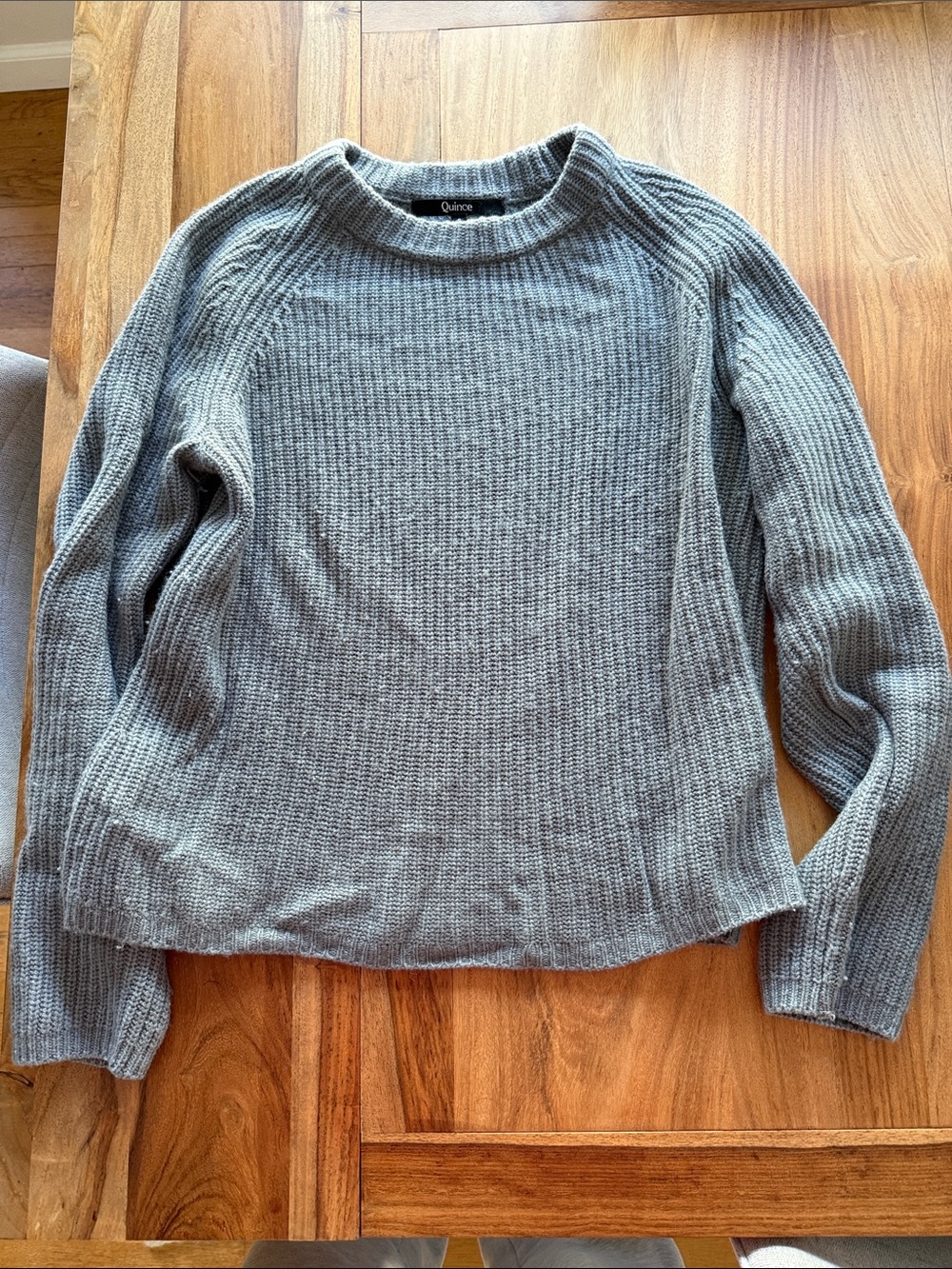 Quince Fisherman Ribbed Dusty Blue Crew Sweater 100% Cashmere Soft Small